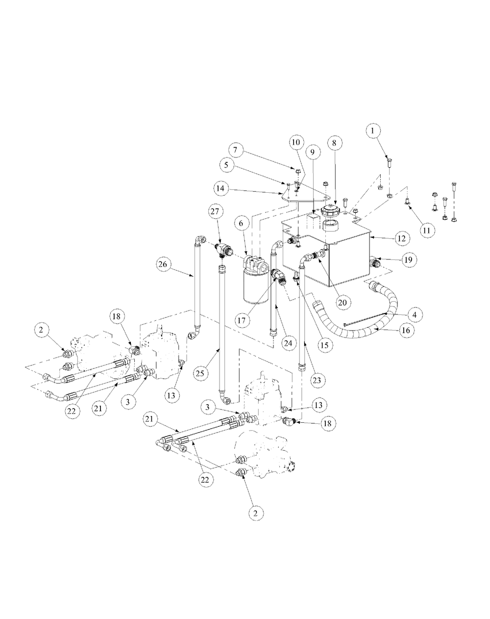 Hydro Tank And Hose Assembly Diagram and Parts List for M72-GN33 53BB5FJZ750-33HP-OHV Cub Cadet Lawn Tractor